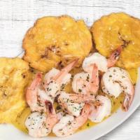 Camarones Al Ajillo · Shrimp in garlic butter sauce.