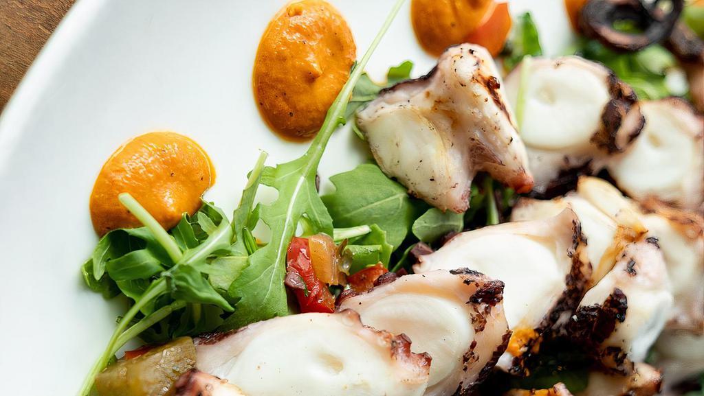 Grilled Octopus · Spanish sushi grade, red pepper sauce, olive caper relish