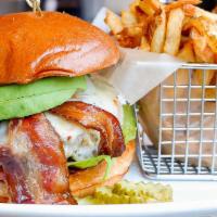 Mexican Burger · Pepperjack cheese, pickled jalapeno, avocado, roma tomatoes
