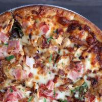 Avenue Pizza · Ham, bacon, green peppers, onions, mushrooms, black olives.