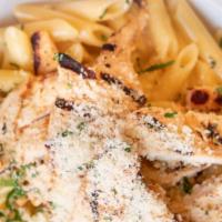 Penne Alfredo · Penne and creamy parmesan alfredo sauce with grilled chicken.