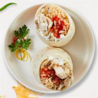 El Pollo Burrito · Grilled chicken topped with sour cream, salsa, cheese, and spanish rice wrapped in a warm to...