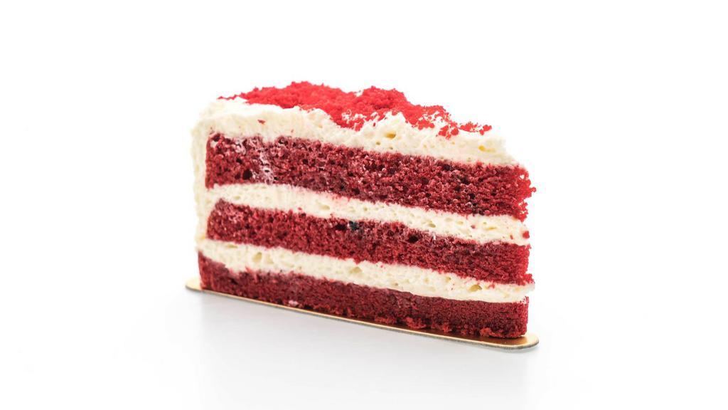 Red Velvet · Three moist layers of rich Red Velvet sponge topped with smooth cream cheese icing.