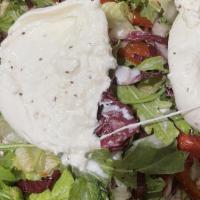 Cucina Salad W/ Burrata · Mix Salad w/ Tomato, Onion, Roasted Peppers Fresh Imported Burrata & Italian Dressing.