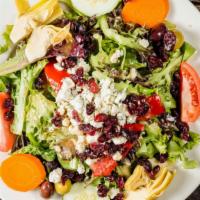 Toscanini Salad · Mixed green field salad, topped with gorgonzola cheese and dried cranberries.