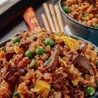 Beef Fried Rice · Fried rice with beef, egg and mixed vegetables.
