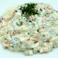 “Olivier” Russian Salad · Beef, Boiled potatoes, carrots, eggs, green peas, pickles, dressed with mayo