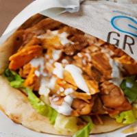 Buffalo Chicken Gyro · Buffalo Chicken Gyro- Traditional Chicken tossed in Homade Buffalo Sauce, Shredded Romaine a...