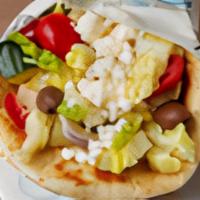 The Med Gyro · The Med Gyro - Shredded Romaine, Grape Tomatoes, Red Onion, Feta Cheese, Kalamata Olives & C...