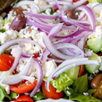 Greek Salad · Greek Salad - Shredded Romaine, Grape Tomatoes, Red Onions, Cucumbers, Kalamata Olives, Feta...
