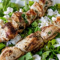 Romaine Salad · Romaine Salad - Shredded Romaine, Chicken Kabob, Scallions, Fresh Dill, Feta Cheese with Min...