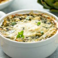 Spinach Artichoke Dip · Dip made from a mix of cream cheese, sour cream, cooked spinach, marinated artichoke hearts,...