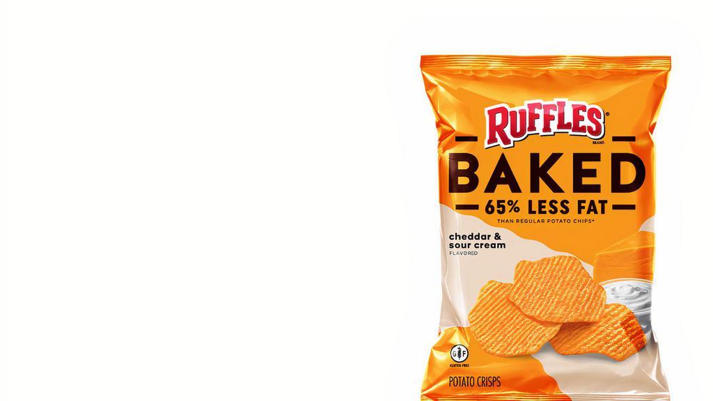 Baked Ruffles® Cheddar And Sour Cream (0 Cals) · SNACK A LITTLE SMARTER™ with Baked RUFFLES® Cheddar Sour Cream & Onion Potato Chips… It’s the RUFFLES® Cheddar Sour Cream & Onion chip you love, just Baked, so you still get 100% of that rich, velvety Cheddar & creamy sour cream flavor.