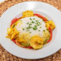 Curry Shrimp · Spicy. Shrimp, tossed in curry seasoning, sautÃ©ed with bell peppers, onions and garlic. Ser...