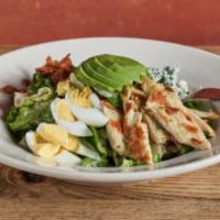 Classic Cobb Salad · Romaine, Watercress, grilled chicken, bacon, egg, blue cheese, avocado and whole grain musta...