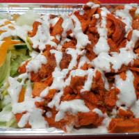Chicken Over Rice And Salad · With sauce and soda. حلال 🐔