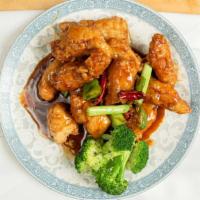 General Tso’S Chicken · Spicy. Chunks of spring chicken marinated and sauteed with red pepper in our special tangy s...