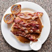 Pancakes · With turkey bacon.
