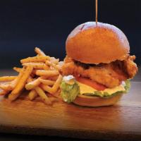 Crispy Baby Chicken Sandwich · Crispy Fried Baby Chicken,. On a Burger Bun . With Lettuce, Tomato & Ranch Dressing.. Served...