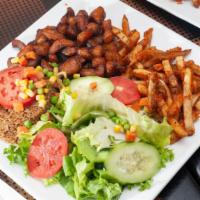 Mixed Vegetables Platter · Not spicy. Salad, couscous, vermicelli, french fries, brown rice & plantains.