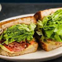 L.A.T · Bacon, Lettuce, Avocado, Tomato, Bacon Jam & Mayo on Bourke St Bakery Sourdough.