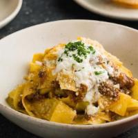 Ruby'S Ragu · Slow Braised Beef Short Rib, Pappardelle, Bacon, Pecorino & Burrata Cheese. (Note: Sauce Con...