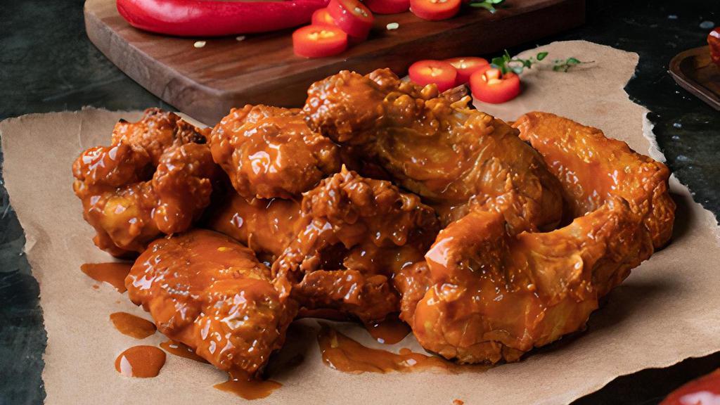 Jet Wings · Choose from Plain, BBQ, Honey BBQ, Sweet Red Chili, Mild Buffalo, or Hot. (8 pcs.)  80-90 cal. / pc.