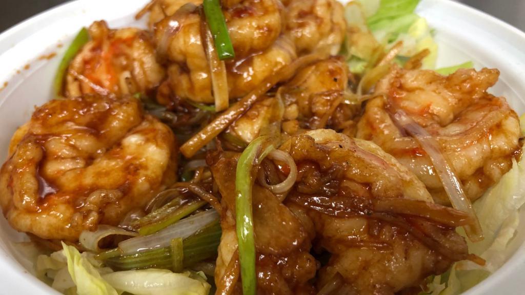 Jumbo Shrimp With Ginger & Scallions · Spicy.