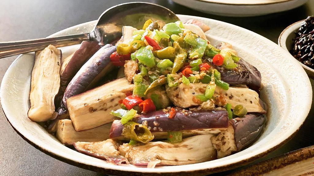Steamed Eggplant With Pickled Chili · 🌶🌶    旱蒸茄子. (the Entrée do not come with rice.)