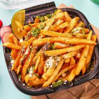 Garlic Cotija Fries · Handcut fries fried to a crispy golden perfection generously tossed with garlic,  grated cot...