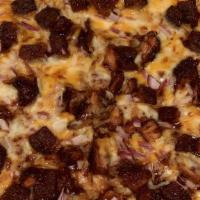 Memphis Bbq Pizza · Chicken, BBQ Sauce, Jack & Cheddar Cheese Blend & Red Onions.