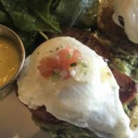 Chorizo & Guacamole Benedict · guacamole, chorizo, pico de galo