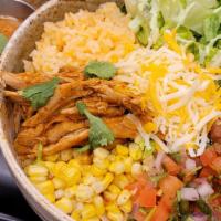 Burrito Bowls · Choice of Mexican Rice or chopped 
romaine lettuce, sweet onion braised 
Pinto beans, Mexica...