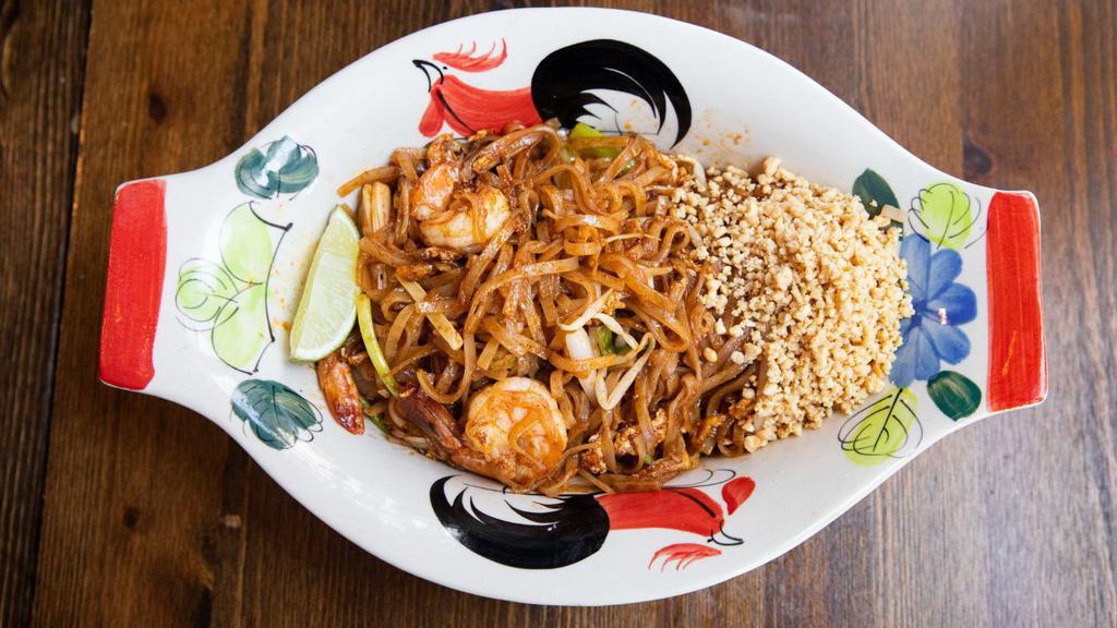 Tiger Pad Thai · Pan-fried Thai rice noodles,chicken egg, bean, sprouts, green onions and peanuts.