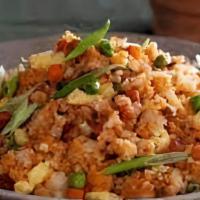 Wham! Spicy Fried Rice · Spicy fried rice,  chicken,  egg,basil,carrots, onions,bell peppers.