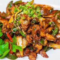 Spicy Pork Feet · Stir fried chunks of meaty pork feet in our special Korean gochujang sauce and assorted vege...