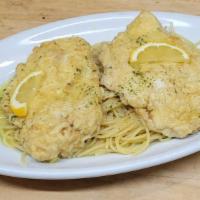 Chicken Francese · Sauteed in White Wine and Butter Sauce. Served with Pasta or Sauteed Vegetable and Garlic Br...
