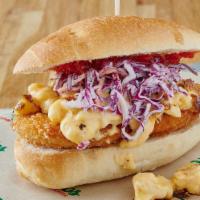 Southern Comfort · Panko fried breast, griddle mac, cabbage slaw, chili jam.