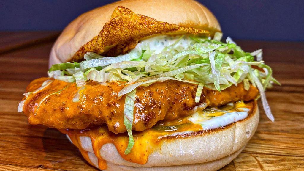 Buffalo Fried Chicken · Fried Chicken Breast, House Buffalo Sauce, American Cheese, Lettuce, Pickles, Ranch Dressing