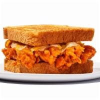 Chicken Strip Sandwich · Chicken strips tossed with your choice of wing sauce, topped with cheddar and provolone chee...