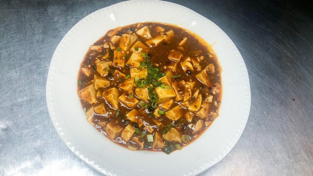 Mapo Tofu · Hot, vegetarian. A classic Chinese dish consisting of cubes of soft tofu served in a spicy szechuan sauce.