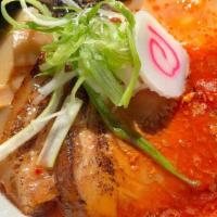 Spicy Tonkotsu Ramen · Spicy. Thin noodles in the spicy pork broth pork chashu, scallions, kikurage mushrooms, bamb...