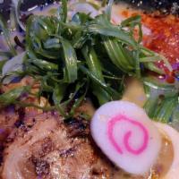 Volcano Miso Ramen · Spicy. Wavy noodles in the spicy miso broth, pork chashu, beans sprouts, bamboo shoots, kiku...
