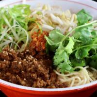 Tan Tan Ramen · Spicy. Thin noodles in the pork broth, pork mince, beans sprout, scallions, cilantro, and se...
