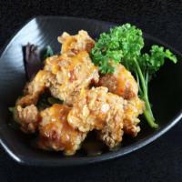 Karaage Fried Chicken (App) · Spicy. Japanese style juicy fried chicken thigh served Thai sauce.