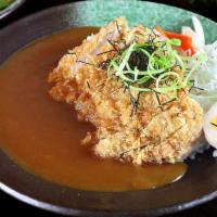 Chicken Katsu Curry Don · Japanese juicy fried chicken thigh katsu, served over rice with seasoned egg , cabbage, pick...