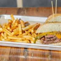 Steak Sandwich · Bell peppers, onion, American cheese.