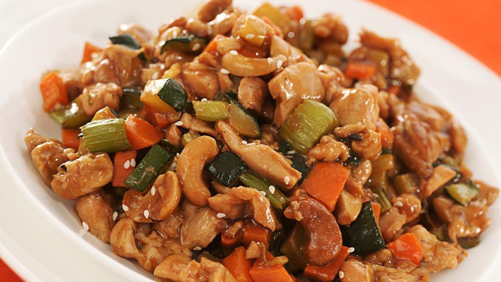Chicken With Cashew Nuts · Served with roast pork fried rice.