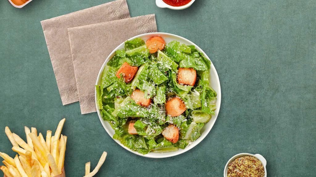 Caesar Crunch Salad · (Vegetarian) Romaine lettuce, house croutons, and parmesan cheese tossed with Caesar dressing.
