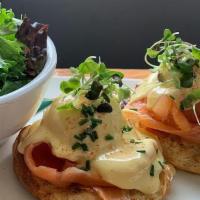 Eggs Benedict ( Black Forest Ham) · 2X Poached Eggs, House English Muffin, Black Forest Ham, Hollandaise, Side Of Local Greens